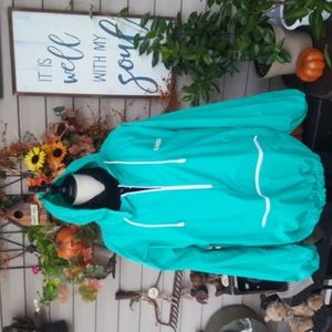 GLAMOUR ♡ Vintage Turqoise|White 100% PVC 3/4 Zip Front Hoodie w/Zip Pocket OS